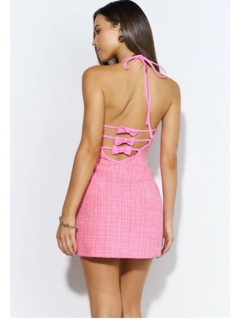 Hello Molly Pink Backless Bow-Detail Mini Dress